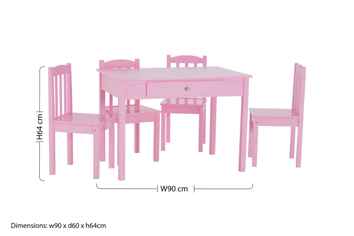 Kids Pink Wooden Table and 4 Chairs Set, Kid's Storage and Dining