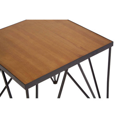 Natural Wood Top and Iron Base Square Side Table, New Foundry