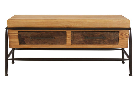 Natural and Brown Wooden Coffee Table with Metal Legs, New Foundry