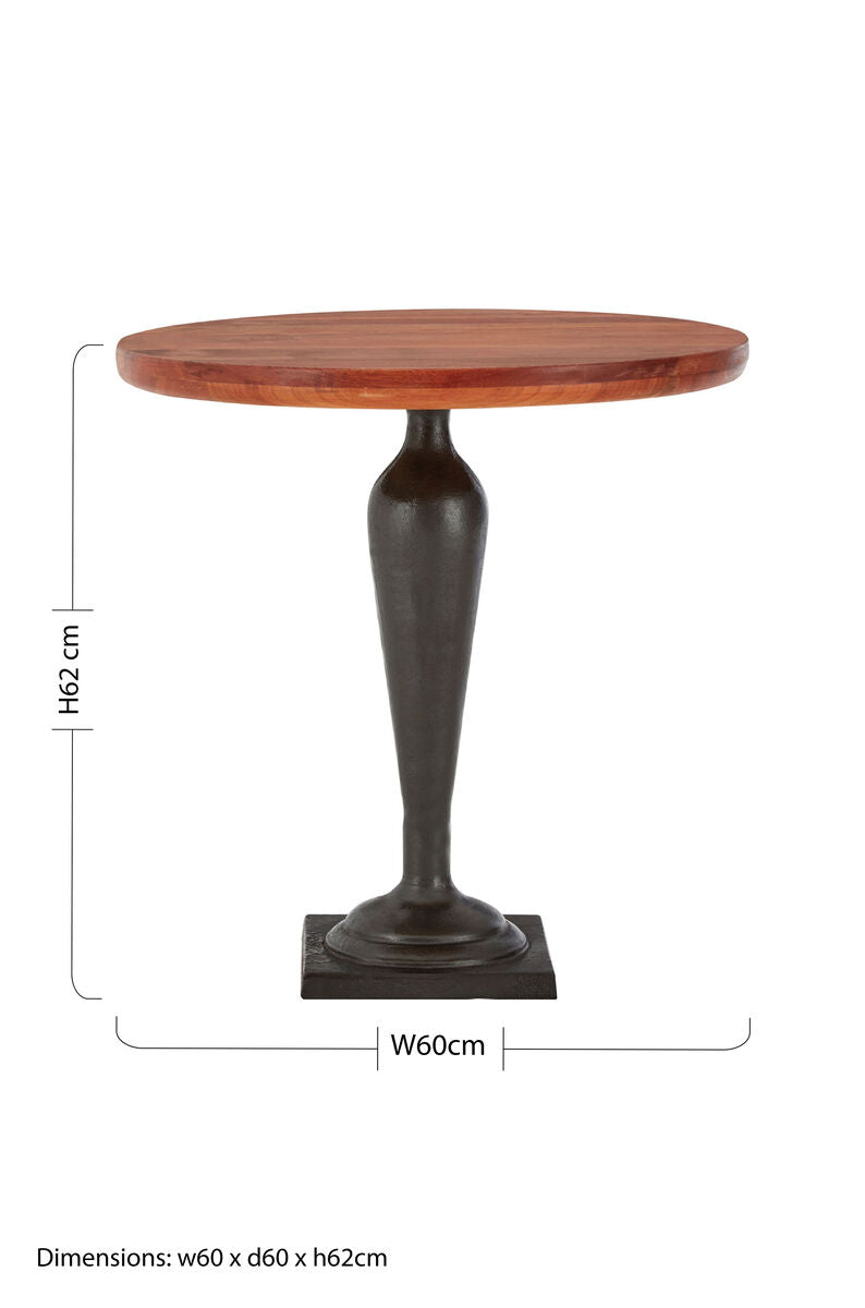 Brown Metal Base and Wooden Top Round Side Table, New Foundry