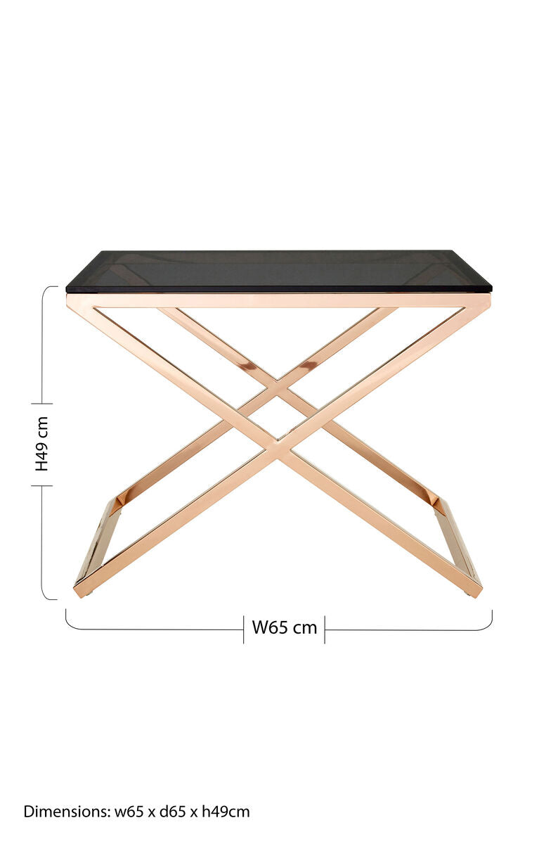 Tempered Glass Top and Steel Criss Cross Frame End Table, Montril