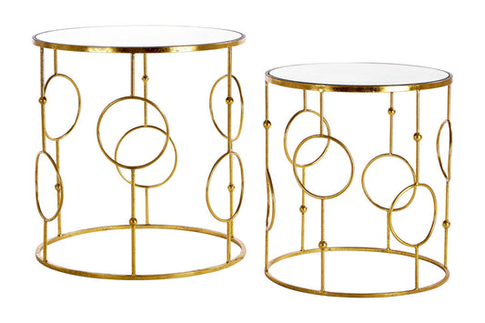 Set of 2 Gold Metal Tables with Mirrored Glass Top | Avantis
