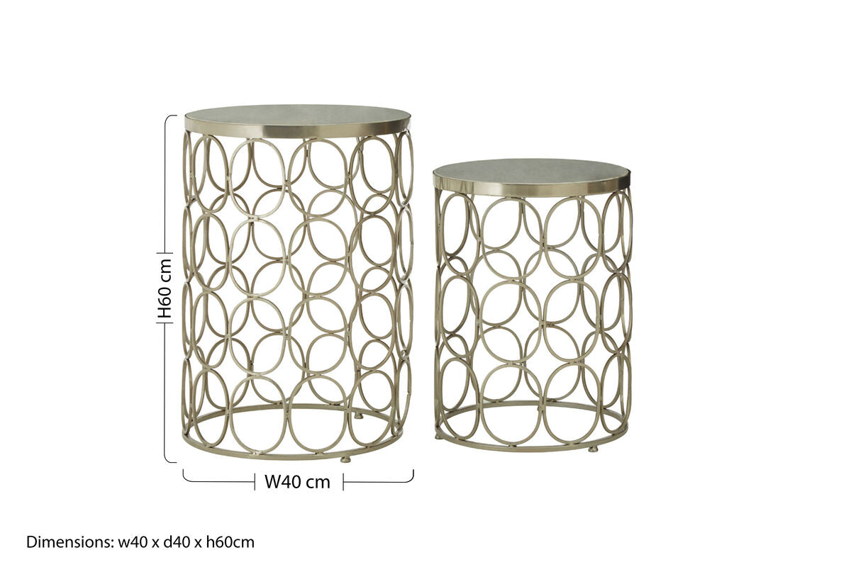 Templar White Marble and Nickel Finish Set of 2 Side Tables