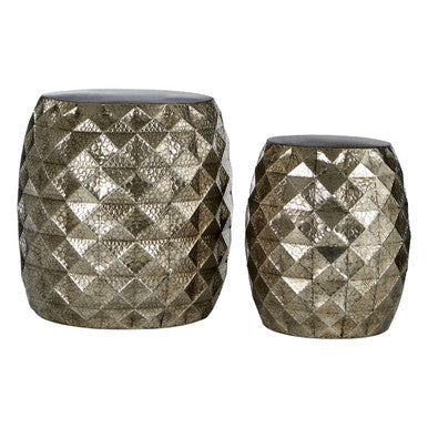 Set of 2 Silver Finish Textured Stool and Table | Reza