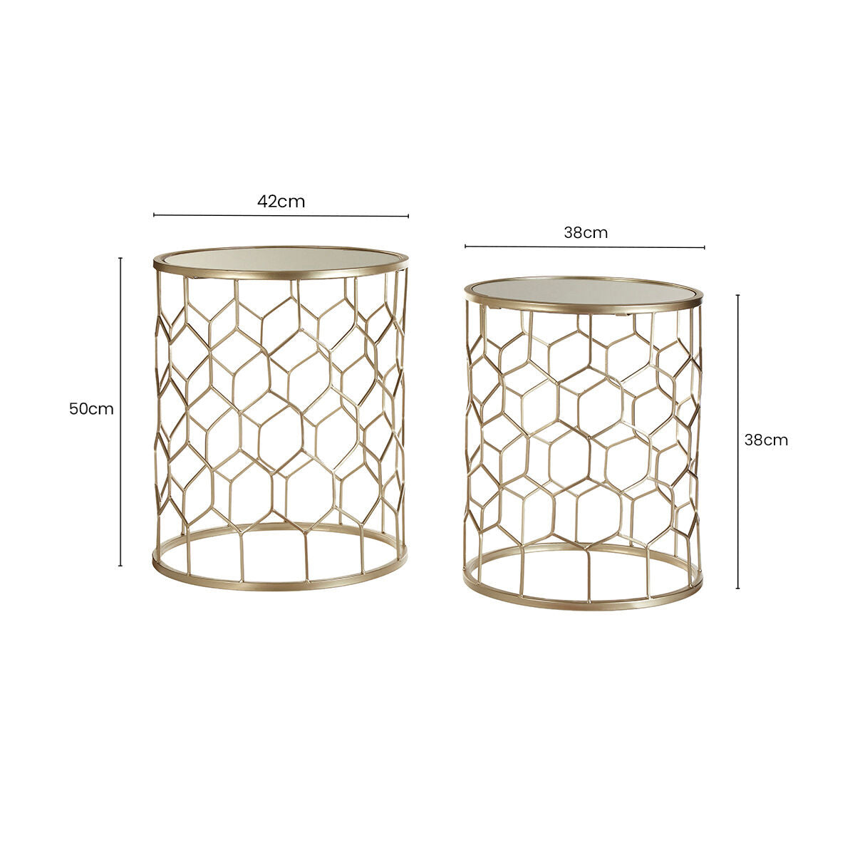 Arcana Champagne Finish Set of 2 Side Tables with Honeycomb Design