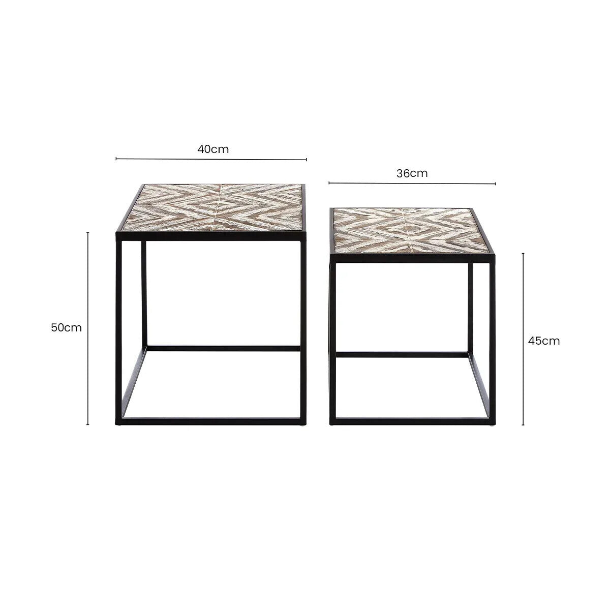 Lombok Rustic Chevron Design Set of 2 Side Tables