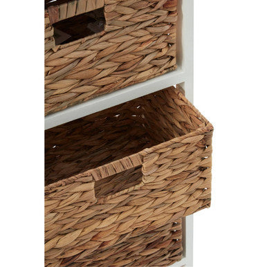 Padstow White Storage Unit with 3 Water Hyacinth Drawers