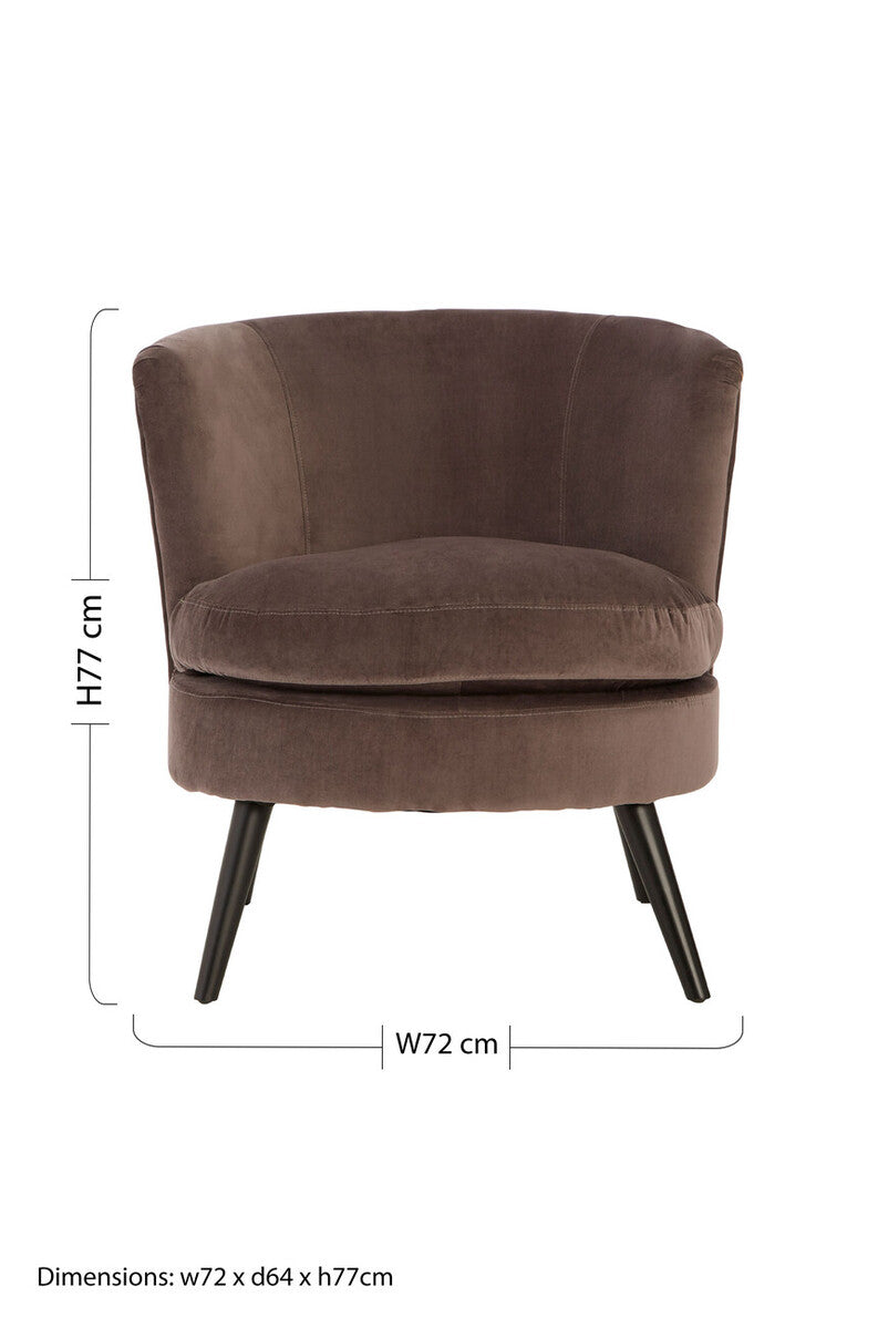 Plush Round Grey Velvet Curved Chair