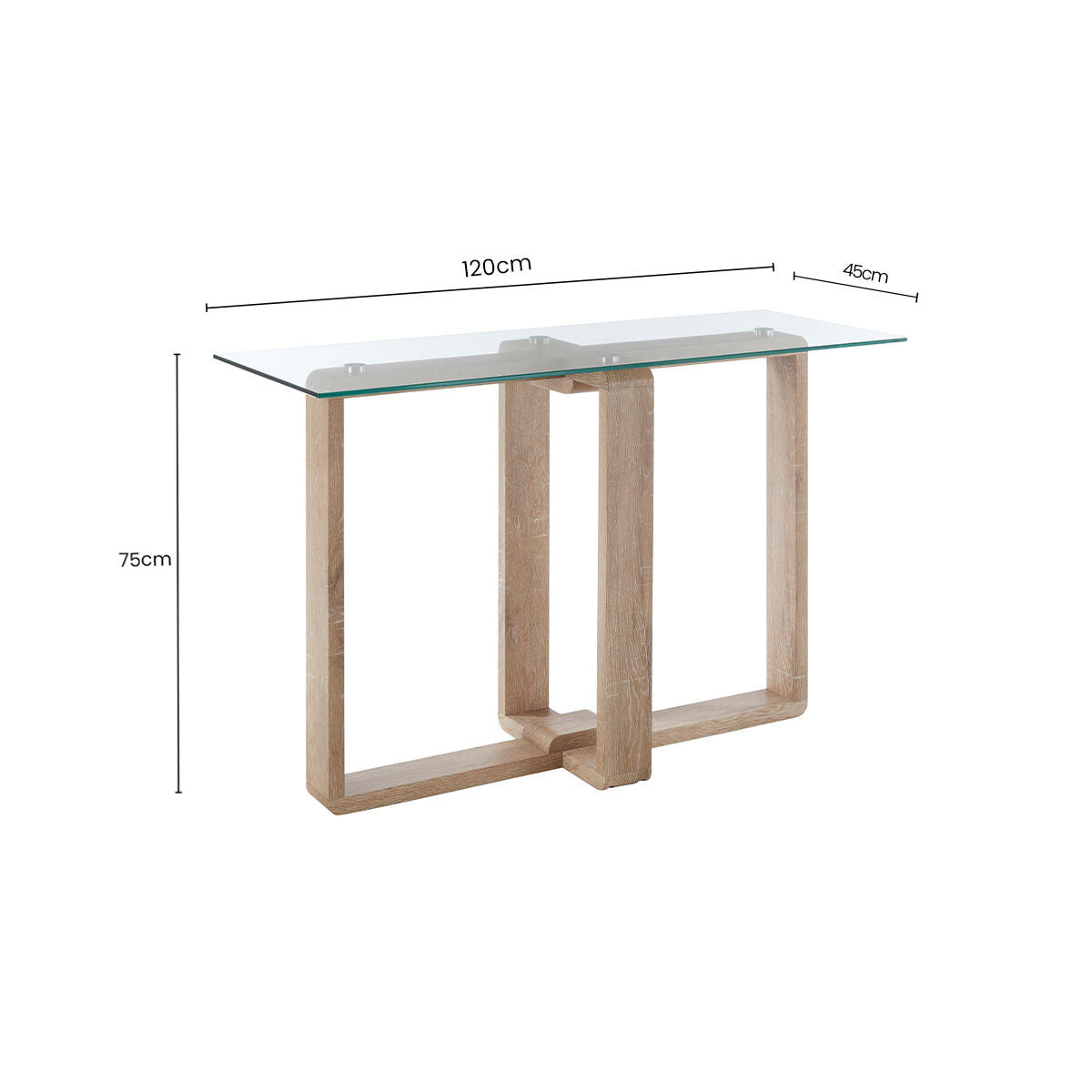 Barton Clear Glass Console Table with Wood Effect Legs