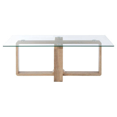 Glass Top Coffee Table with Natural Wood Effect Legs, Barton