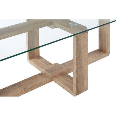 Glass Top Coffee Table with Natural Wood Effect Legs, Barton
