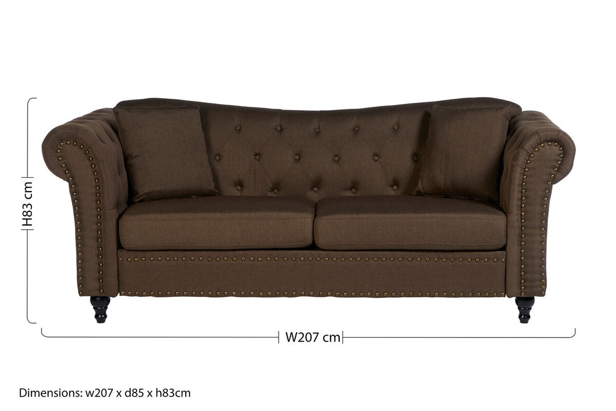 3 Seater Brown Chesterfield Sofa, Fable