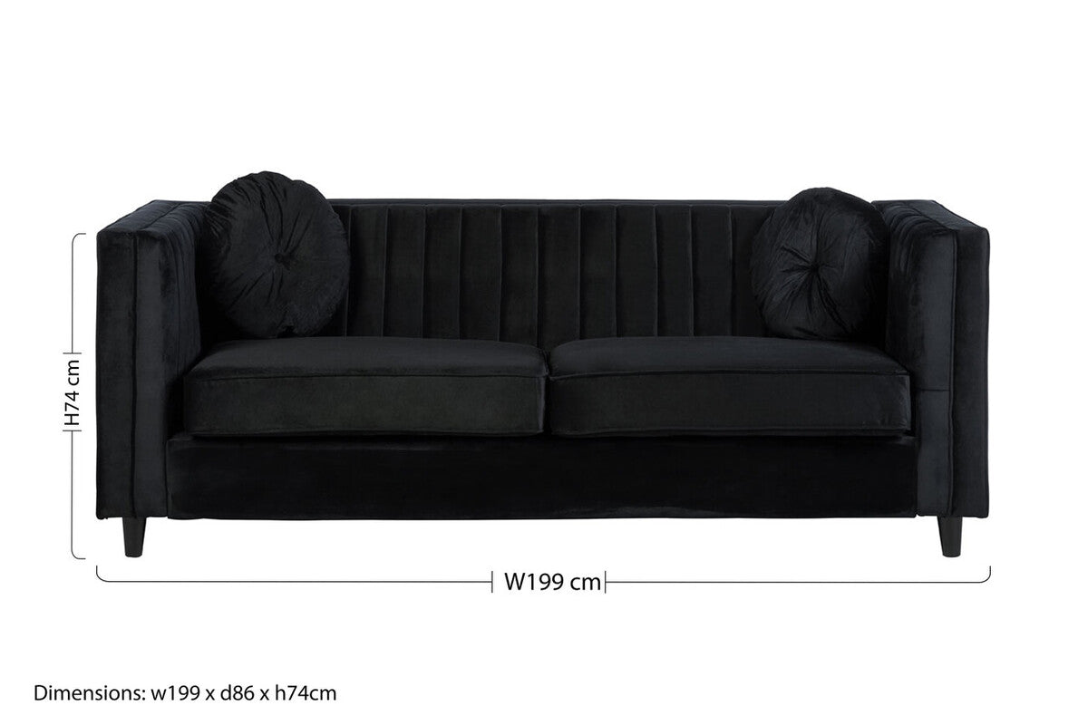 3 Seater Black Velvet Sofa, Farah