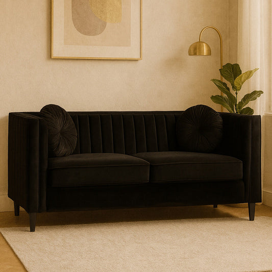 3 Seater Black Velvet Sofa, Farah