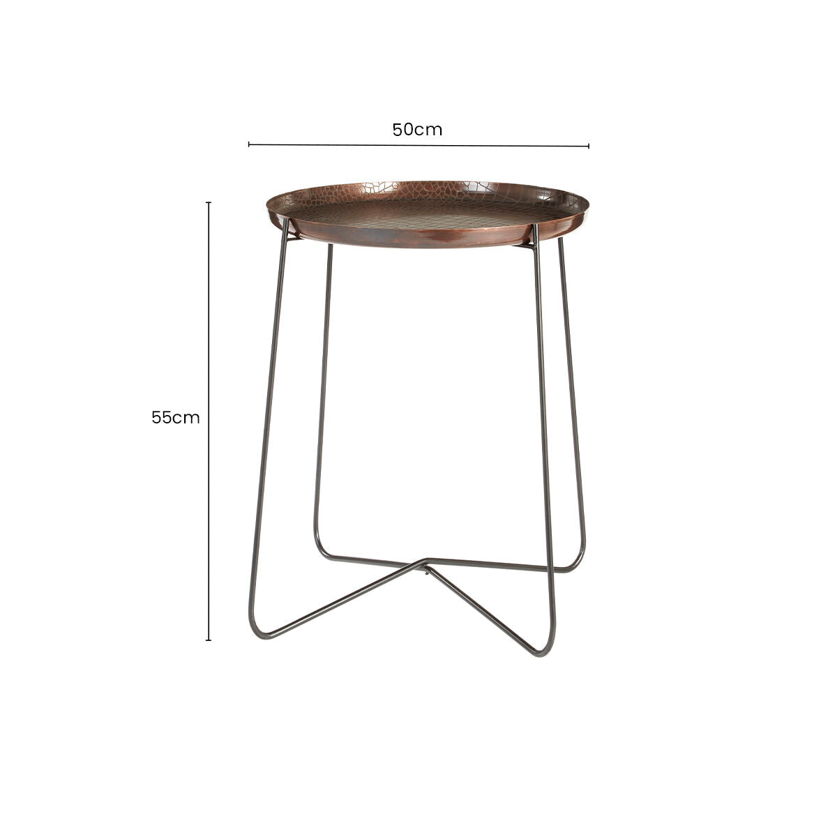 Crocodile Texture Copper Finish Top and Black Metal Base Round Side Table, Hege