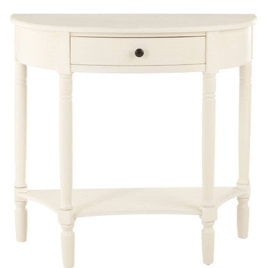 Heritage Ivory Wooden Half Moon 1 Drawer Console Table with Lower Shelf