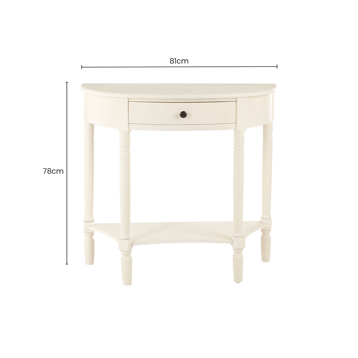 Heritage Ivory Wooden Half Moon 1 Drawer Console Table with Lower Shelf