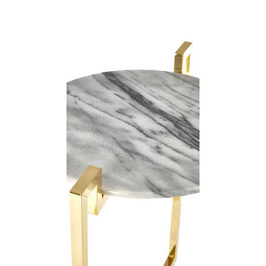 Cibal White Marble Side Table with Gold Finish Base