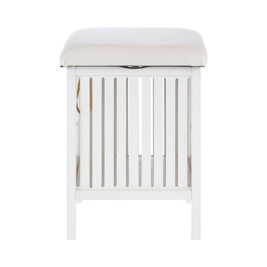 Salon White Fabric Storage Stool with Wood Frame
