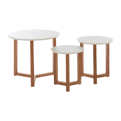 Set of 3 Natural Base Side Tables with White Tops, Nostra