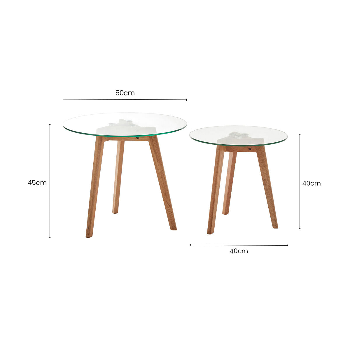 Nostra Natural Oak Wood Set of 2 Side Tables with Glass Tops