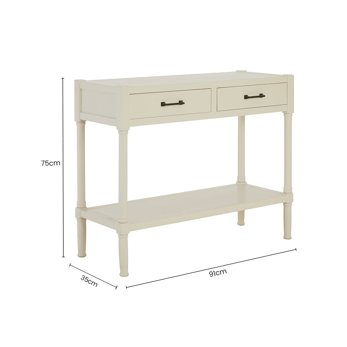Heritage Pearl White Wooden 2 Drawer Console Table with Lower Shelf