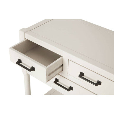 Pearl White Finish Wooden Console Table with Three Drawers and Lower Storage Shelf, Heritage