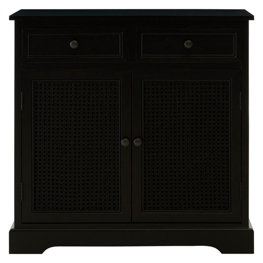 Heritage Black Wooden and Rattan 2 Door Sideboard with Drawers