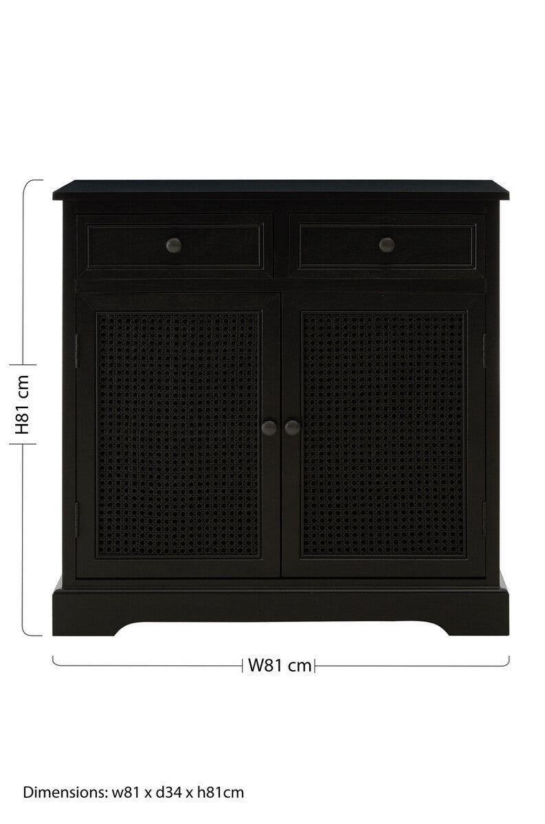 Heritage Black Wooden and Rattan 2 Door Sideboard with Drawers