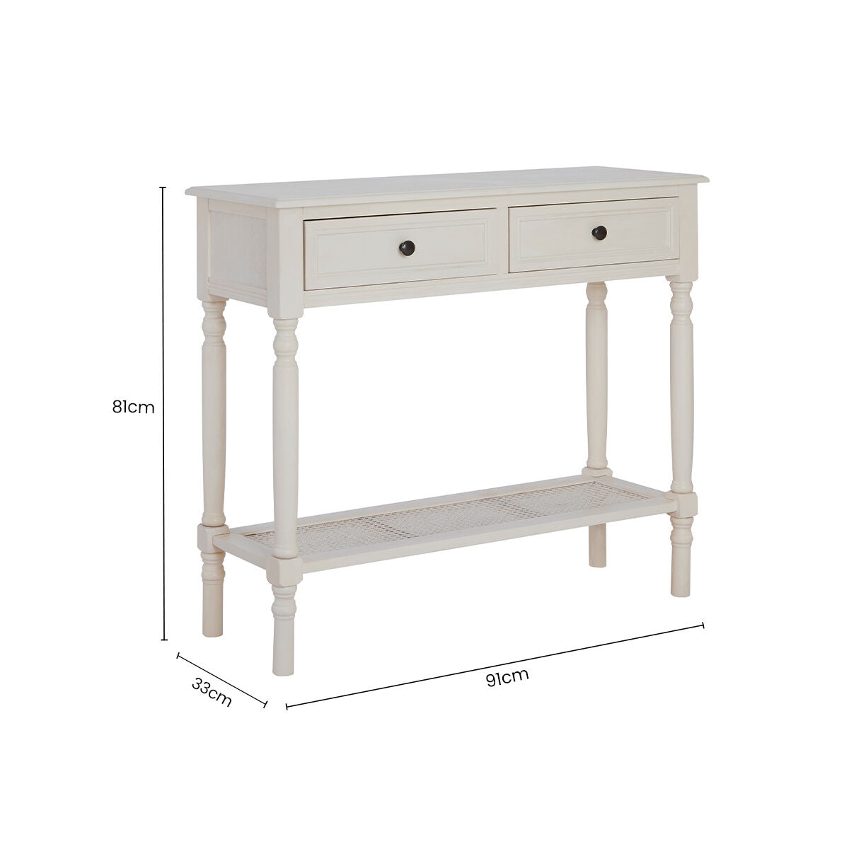 Heritage Antique White Wooden 2 Drawer Console Table with Lower Shelf