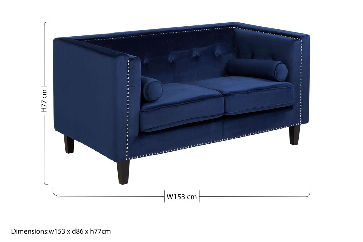 2 Seater Midnight Blue Velvet Sofa, Felisa