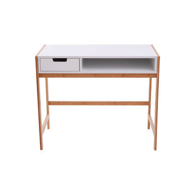 Rostok White and Natural Bamboo 1 Drawer Desk