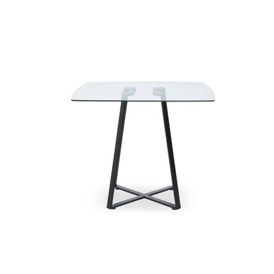 Clear Glass Top and Matte Black Square Steel Dining Table, Metropolitan