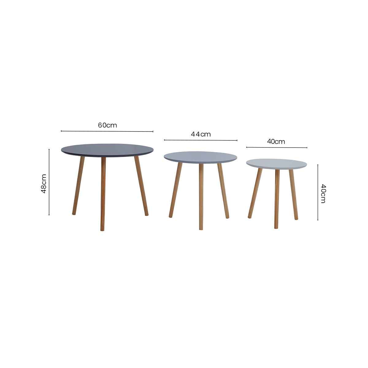 Nostra Grey Pine Wood Set of 3 Round Side Tables