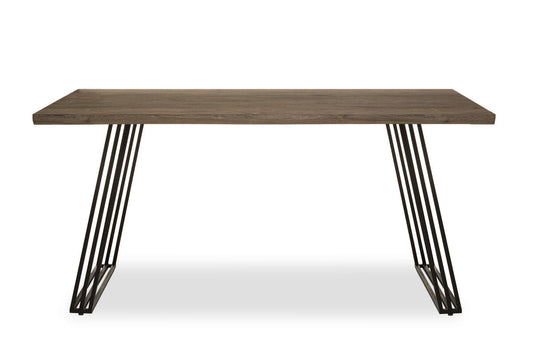 Light Brown Veneer Wooden Top Dining Table with Black U Shaped Metal Base, Adele