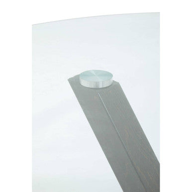 Clear Glass Top Round Dining Table with Black Wood Effect Metal Legs | Salford