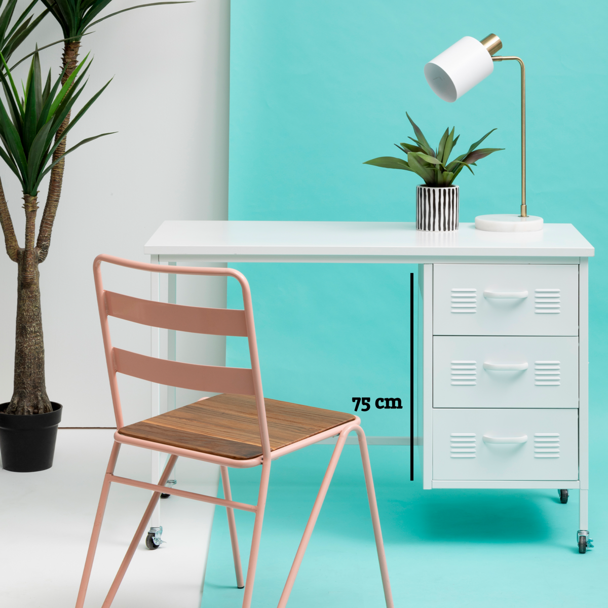 Academy Three Drawer White Desk