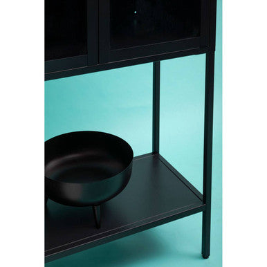 Acier Two Door Black Metal Cabinet with Glass Doors