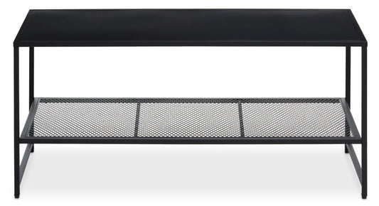 Black Powder Coated Metal Coffee Table with Open Storage Mesh Shelf, Acero