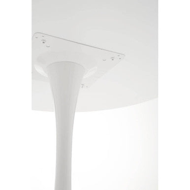 White Small Round Dining Table with Sleek Column Pedestal Base, Laila
