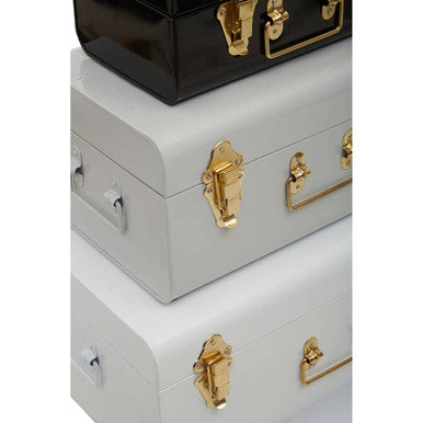 Parley Set of Three White Grey and Black Storage Trunks
