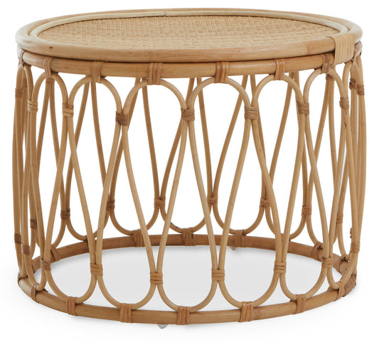 Natural Rattan Coffee Table with Open Weave Design and Webbing Round Top, Mataram