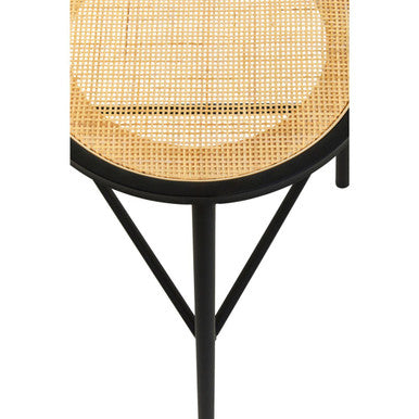 Depok Natural Rattan and Black Finish Metal Round Stool