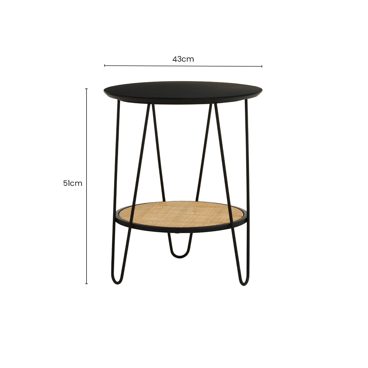 Depok Natural Rattan and Black Finish Metal 2 Tier Side Table