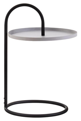 Grey Round Top Side Table with Black Finish Iron Hanging Frame, Trosa