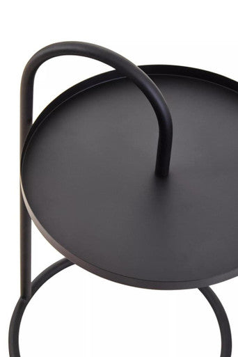 Black Round Top Side Table with Black Finish Iron Hanging Frame, Trosa
