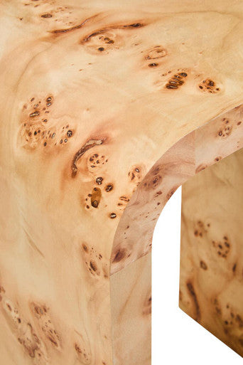 Natural Burl Wood Curved Side Table with Smooth Curved Edges, Mota