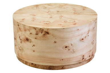 Natural Burl Wood Round Coffee Table with Drum Shape Design, Mota