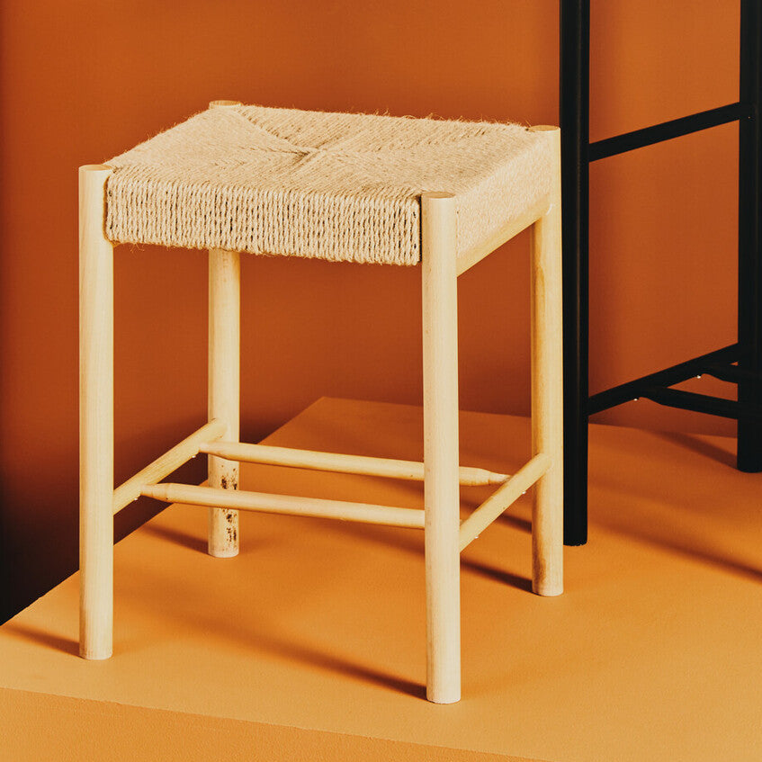 Bandar Natural Rope Woven Stool with Wooden Legs