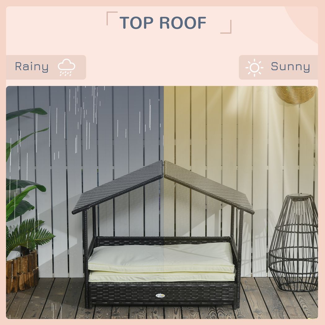PawHut Extendable Rattan Dog House with Water-Resistant Roof, Cushion